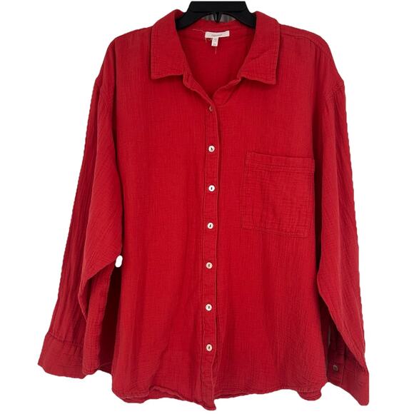 Maurices Red Gauzy Button Up Shirt Oversized Long Sleeve Boho Casual Size 2X - Picture 1 of 10